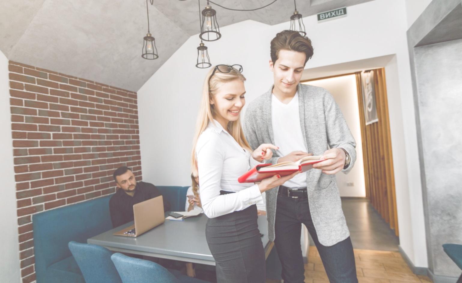 Modern office space with financial analysis workstation